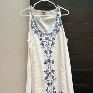 Show Me Your MuMu White and Blue Embroidered Sleeveless Dress